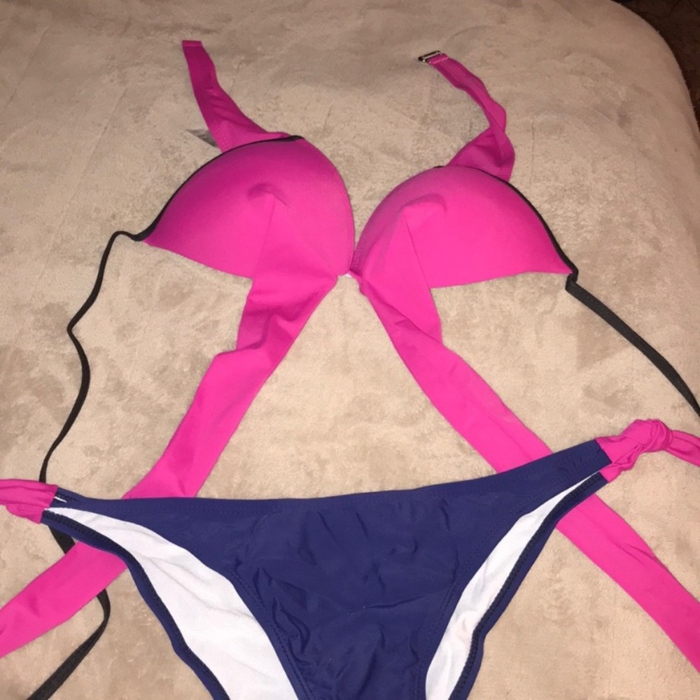 Color block cross halter push up bikini two piece swimsuit - Picture 2 of 9